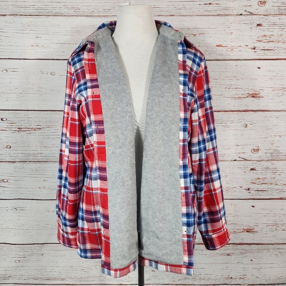 LL Bean Red Plaid Fleece Lined Flannel Size XL Petite - Picture 5 of 7